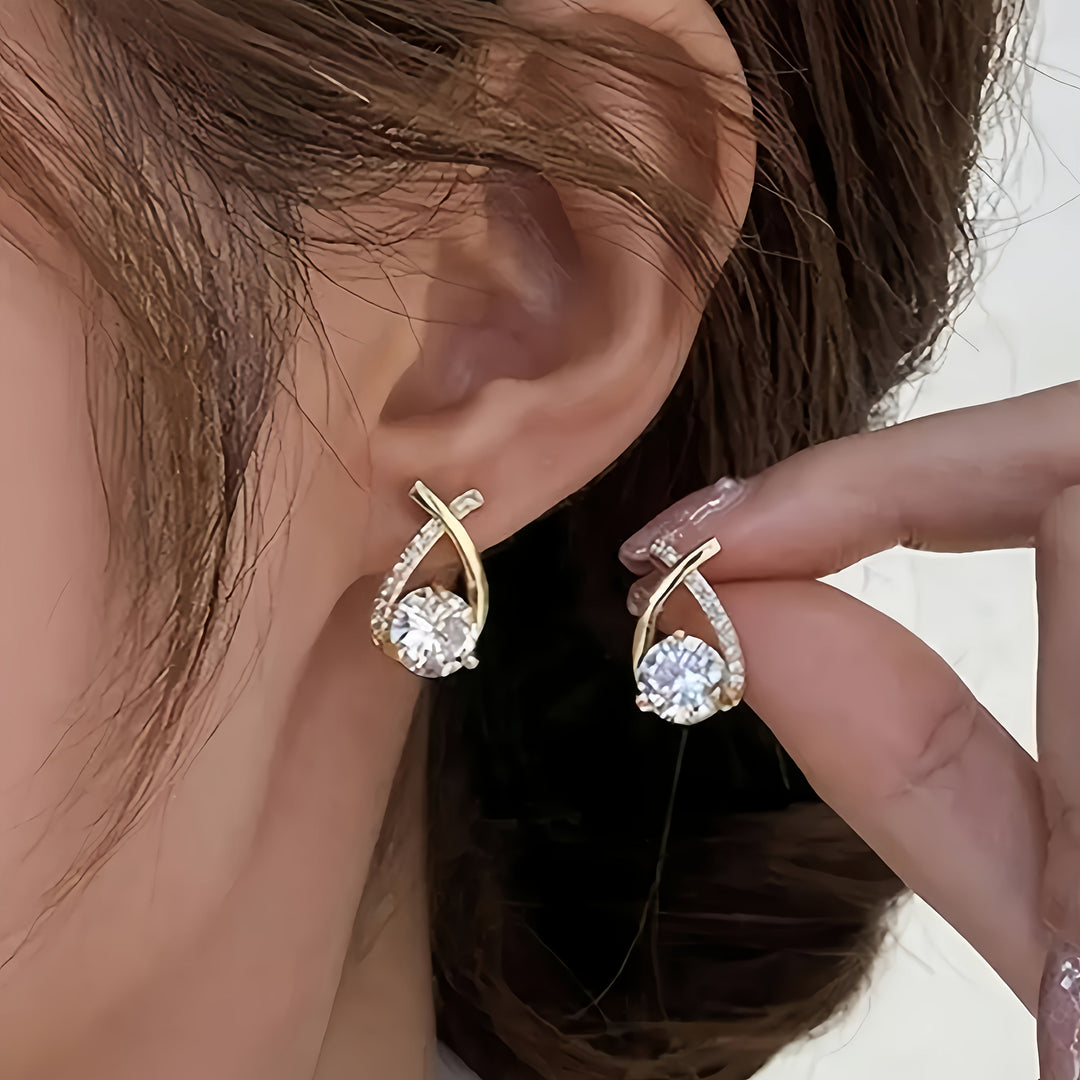Golden Cross Stud Earrings with Zirconia