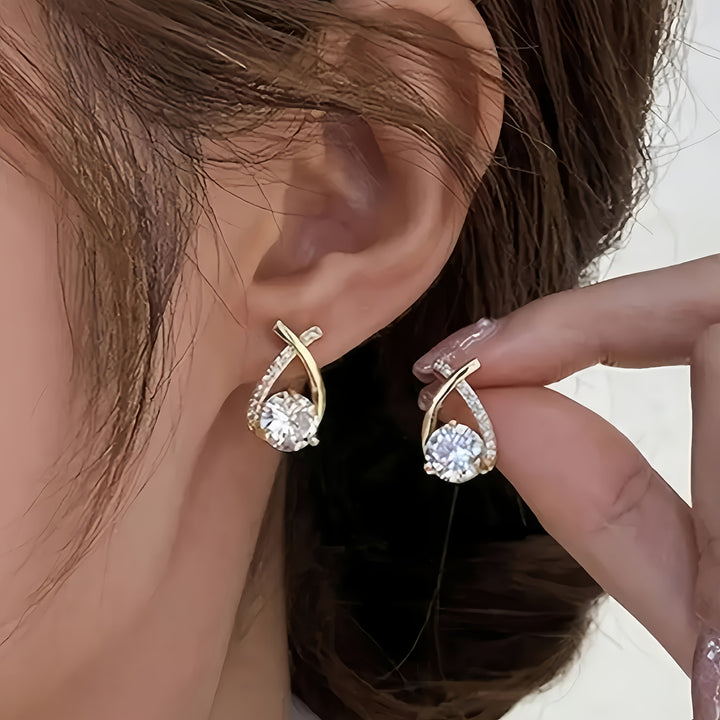 Golden Cross Stud Earrings with Zirconia