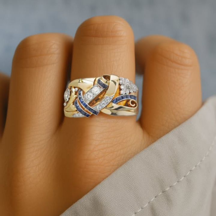 Golden Vintage Ring with Zirconia
