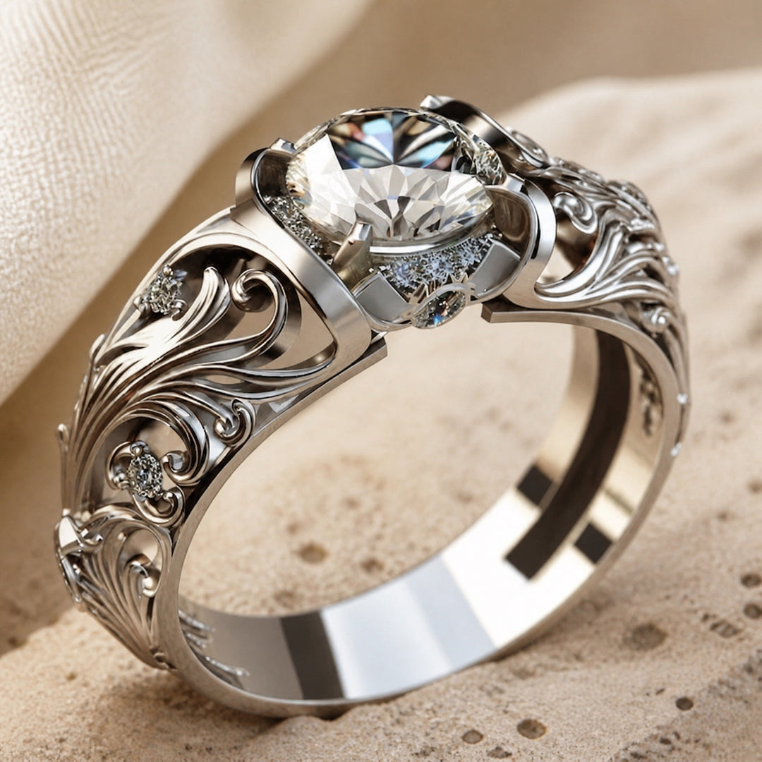 Refined Engraved Zirconia Ring