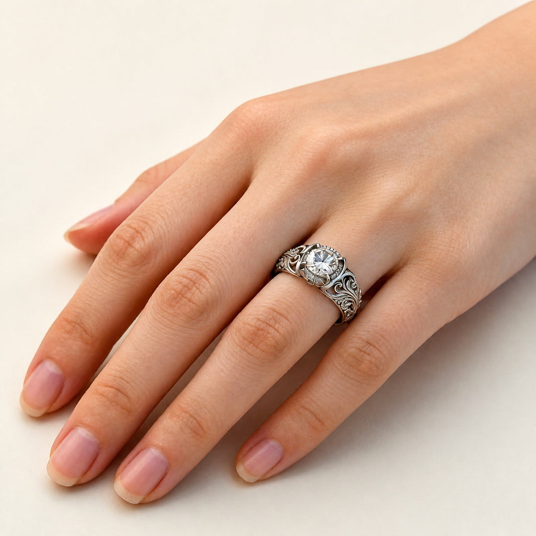 Refined Engraved Zirconia Ring