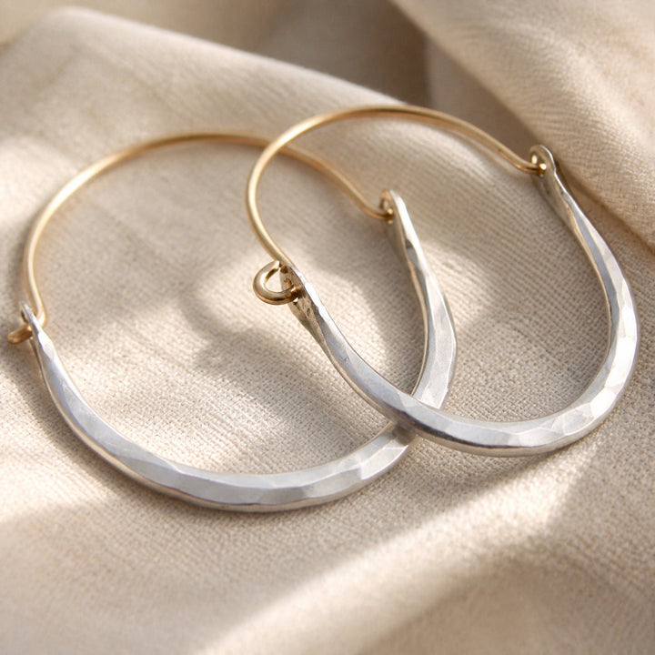 Minimalist Hammered Silver Hoops