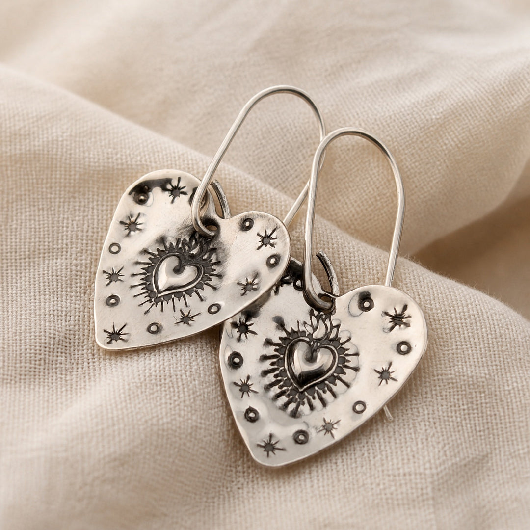 Stamped Heart Earrings