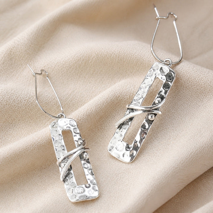 Long Silver Rustic Earrings