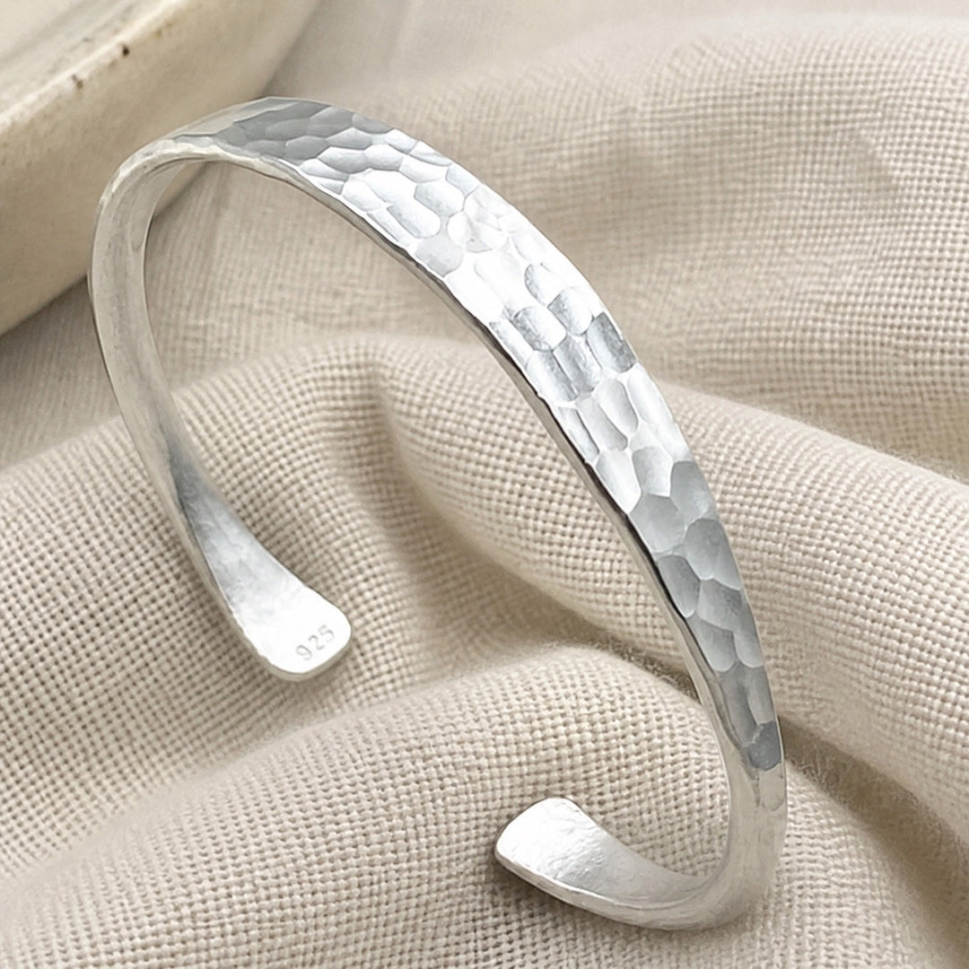 Silver Boho Hammered Bracelet