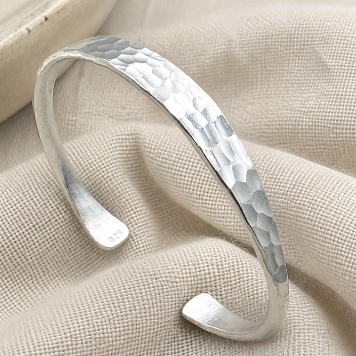Silver Boho Hammered Bracelet
