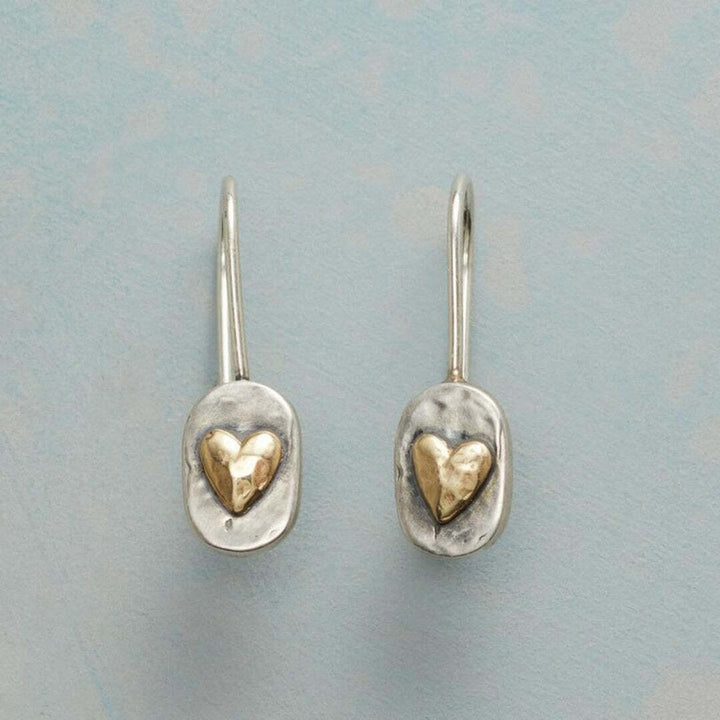 Vintage Heart Earrings with Gold Inlay