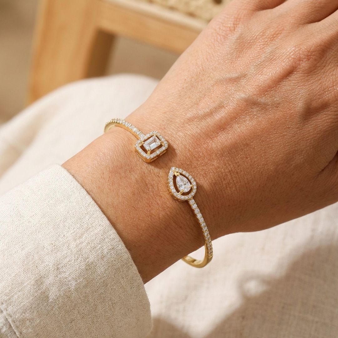 Open Gold Two-Stone Bangle