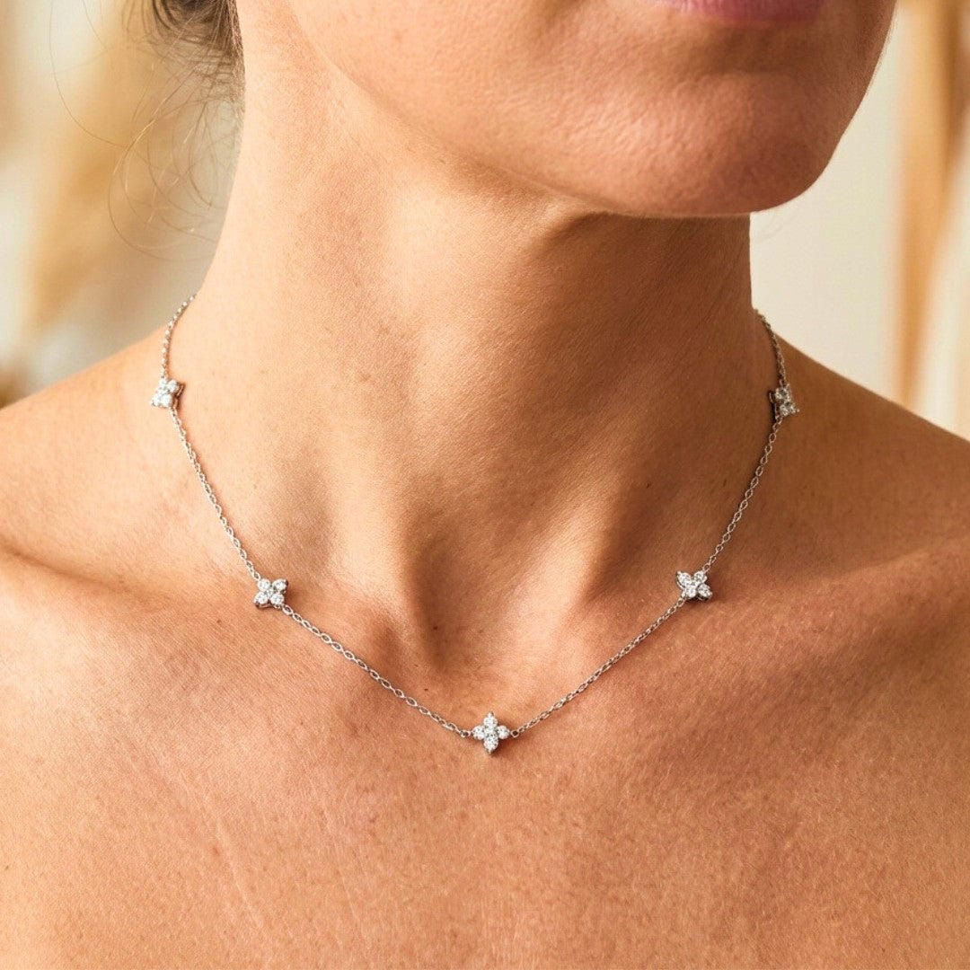 Gorgeous Flower Necklace with Inlaid Zirconia