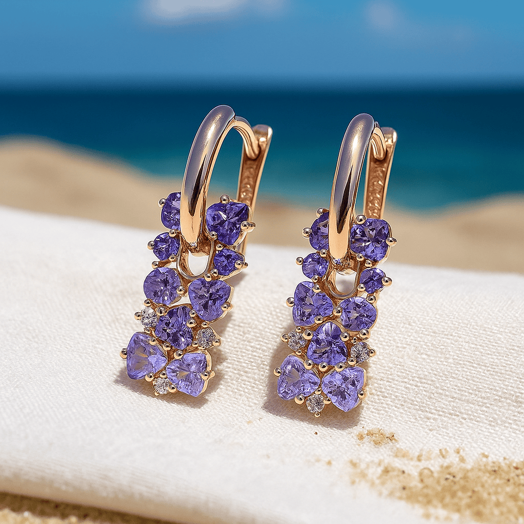 Pearl Earrings With Lilac Stones