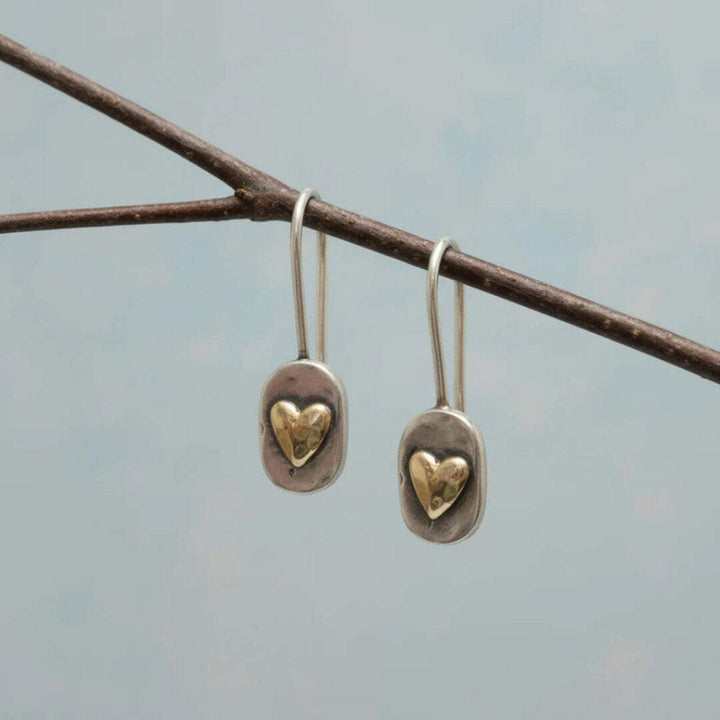 Vintage Heart Earrings with Gold Inlay