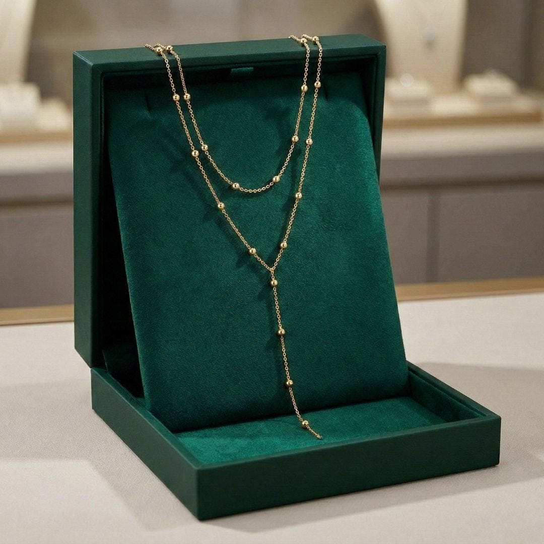 Golden Double-Layered Long Tassel Beaded Necklace
