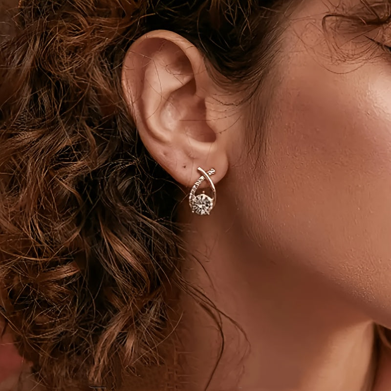 Golden Cross Stud Earrings with Zirconia