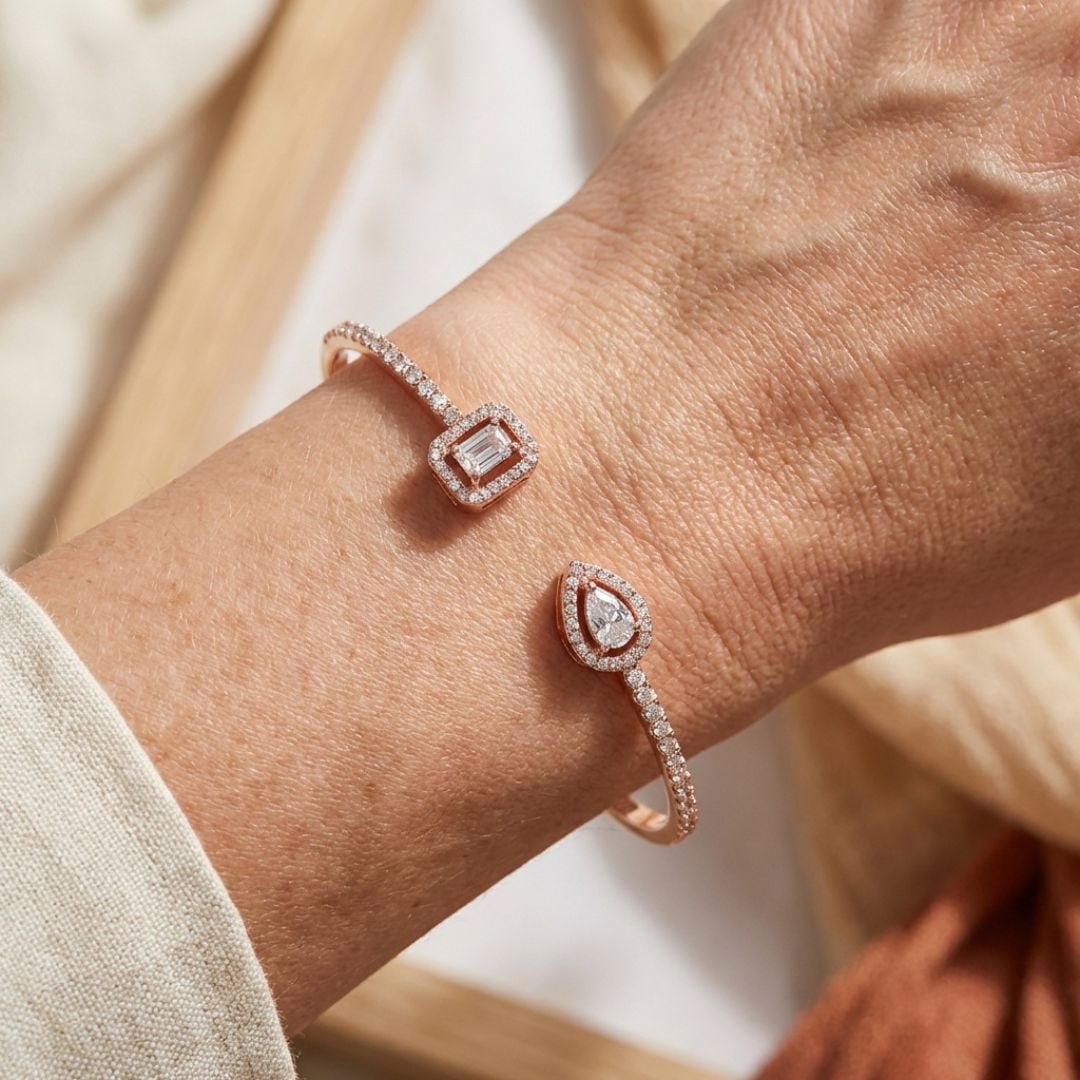 Open Gold Two-Stone Bangle
