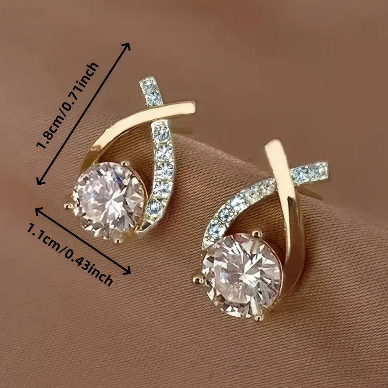 Golden Cross Stud Earrings with Zirconia
