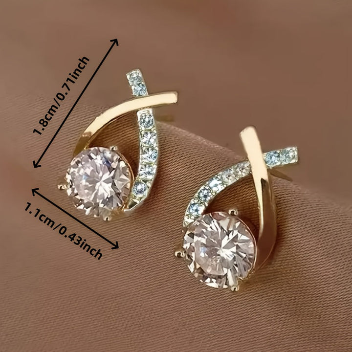 Golden Cross Stud Earrings with Zirconia