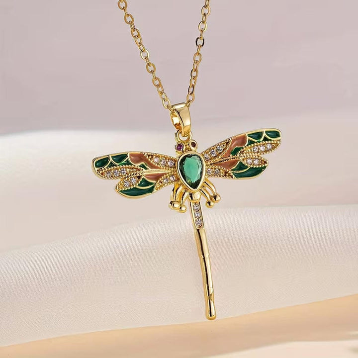 Elegant Emerald Dragonfly Necklace