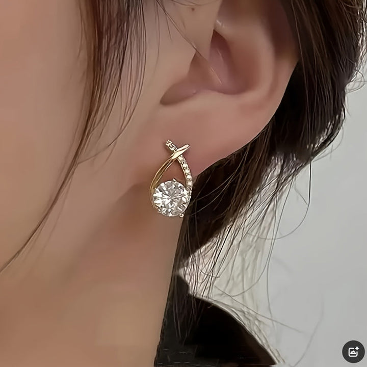 Golden Cross Stud Earrings with Zirconia