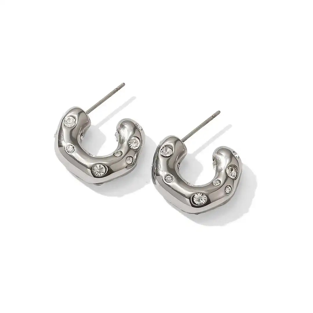 Shimmering Round Gold Zircon Hoop Earrings