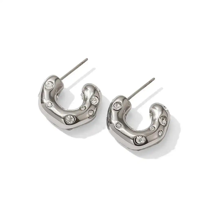 Shimmering Round Gold Zircon Hoop Earrings