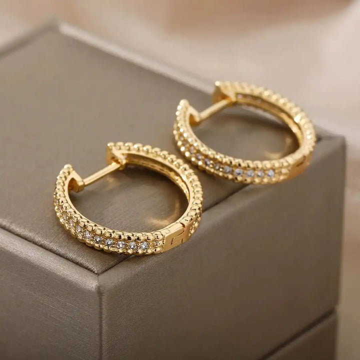 Crystal-Set Hoop Earrings