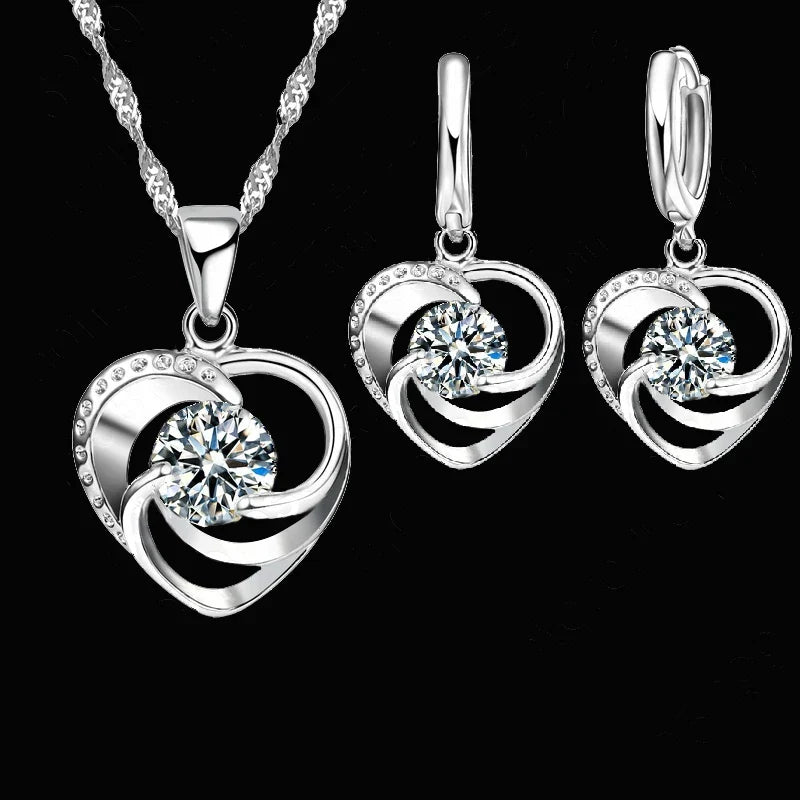 Sterling Silver Heart Set with Necklace and Earrings