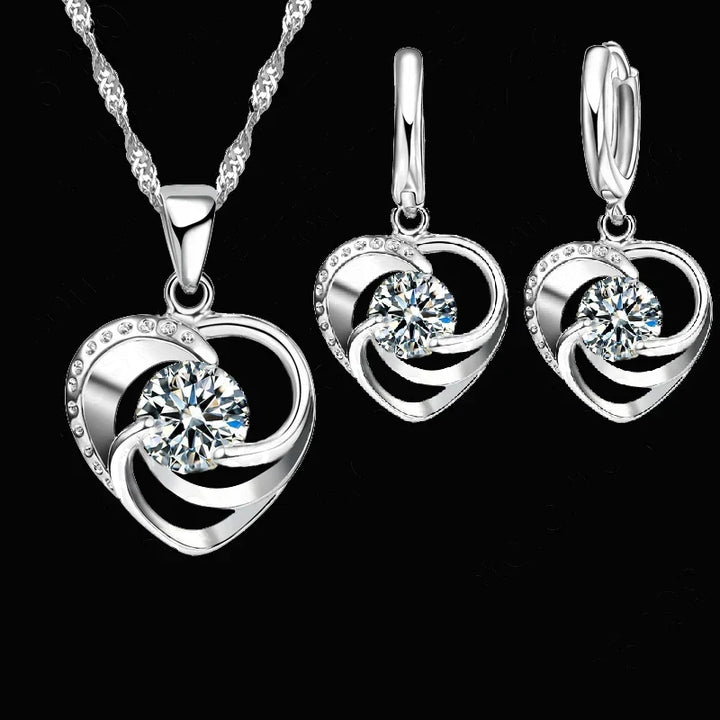 Sterling Silver Heart Set with Necklace and Earrings