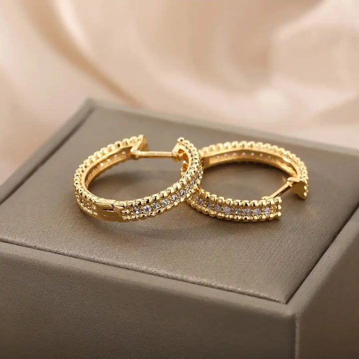 Crystal-Set Hoop Earrings