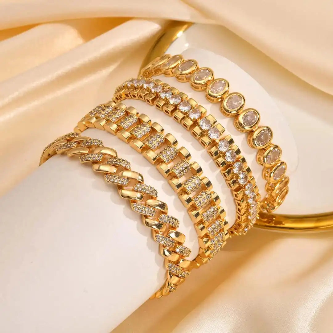 Adjustable Golden Solid Zirconia Bracelet Set