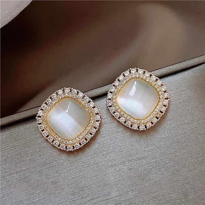 Chic Square Opal and Zirconia Stud Earrings