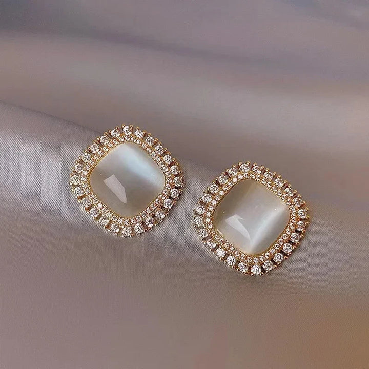 Chic Square Opal and Zirconia Stud Earrings
