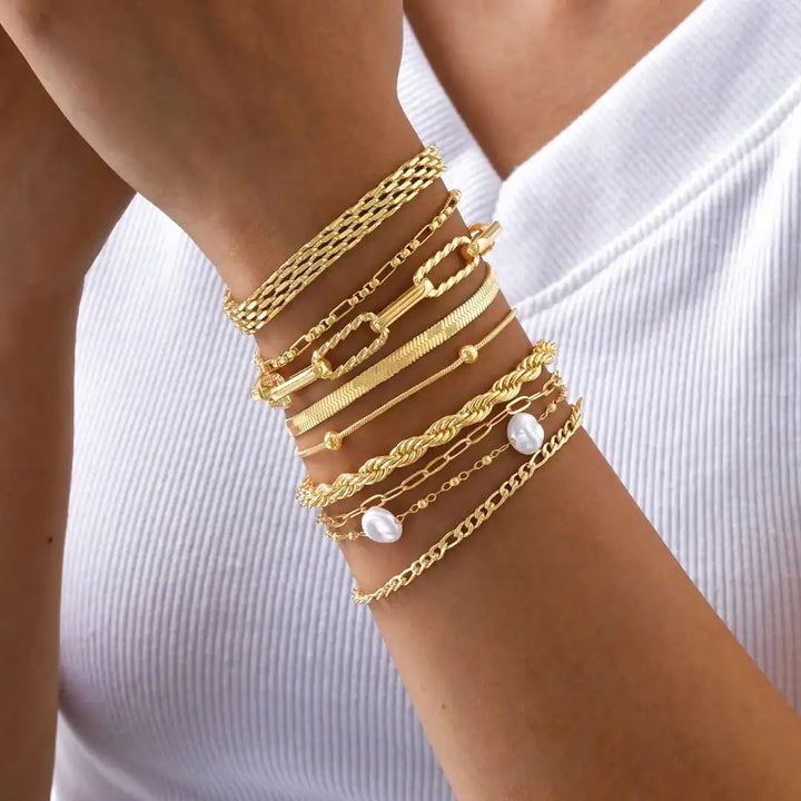 Stackable Golden Beaded Bracelet Set