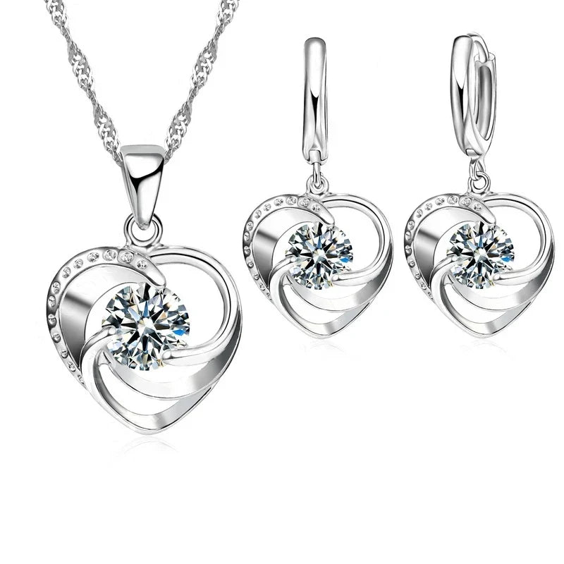 Sterling Silver Heart Set with Necklace and Earrings