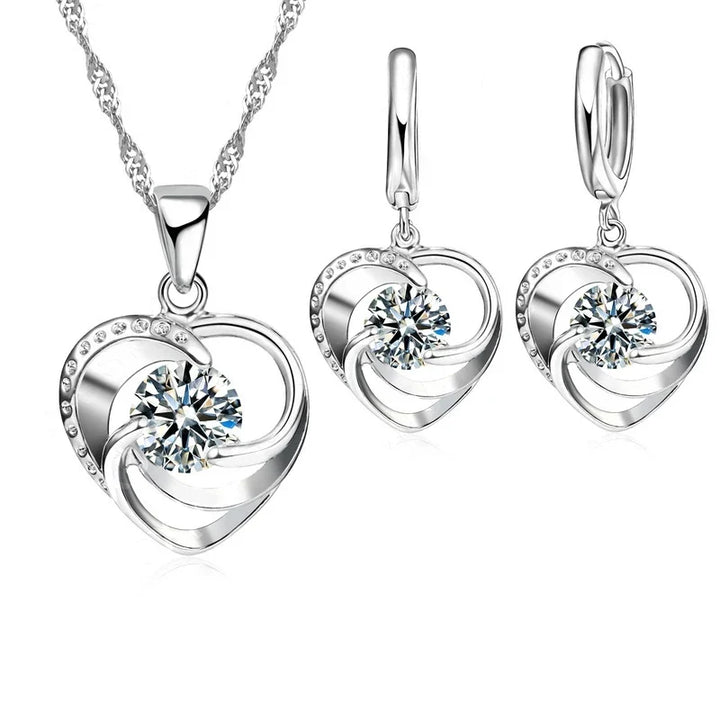 Sterling Silver Heart Set with Necklace and Earrings