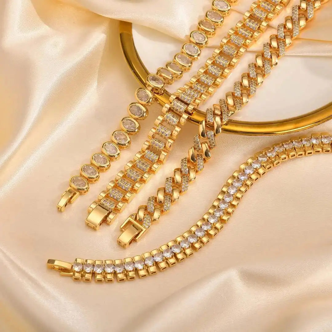 Adjustable Golden Solid Zirconia Bracelet Set