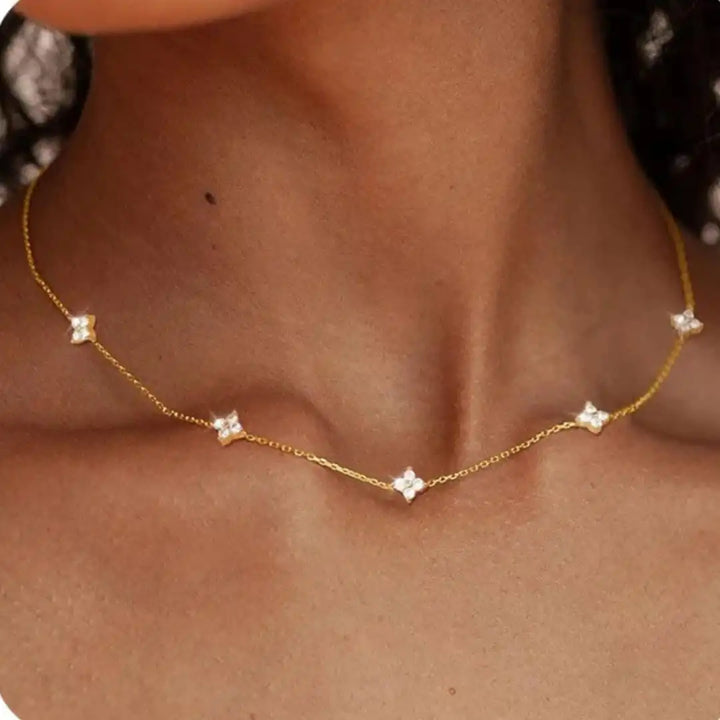 Gorgeous Flower Necklace with Inlaid Zirconia