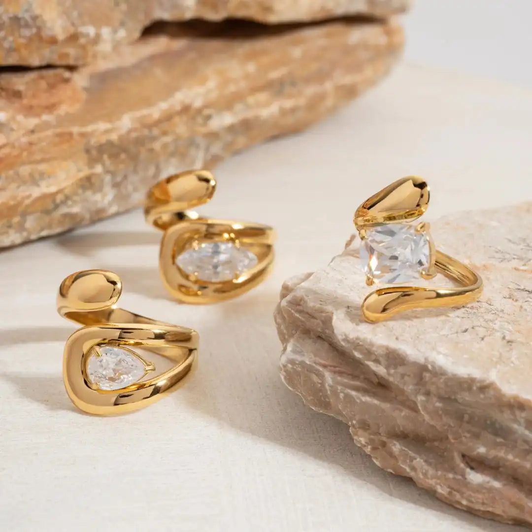 Timeless Golden Drop Zirconia Ring