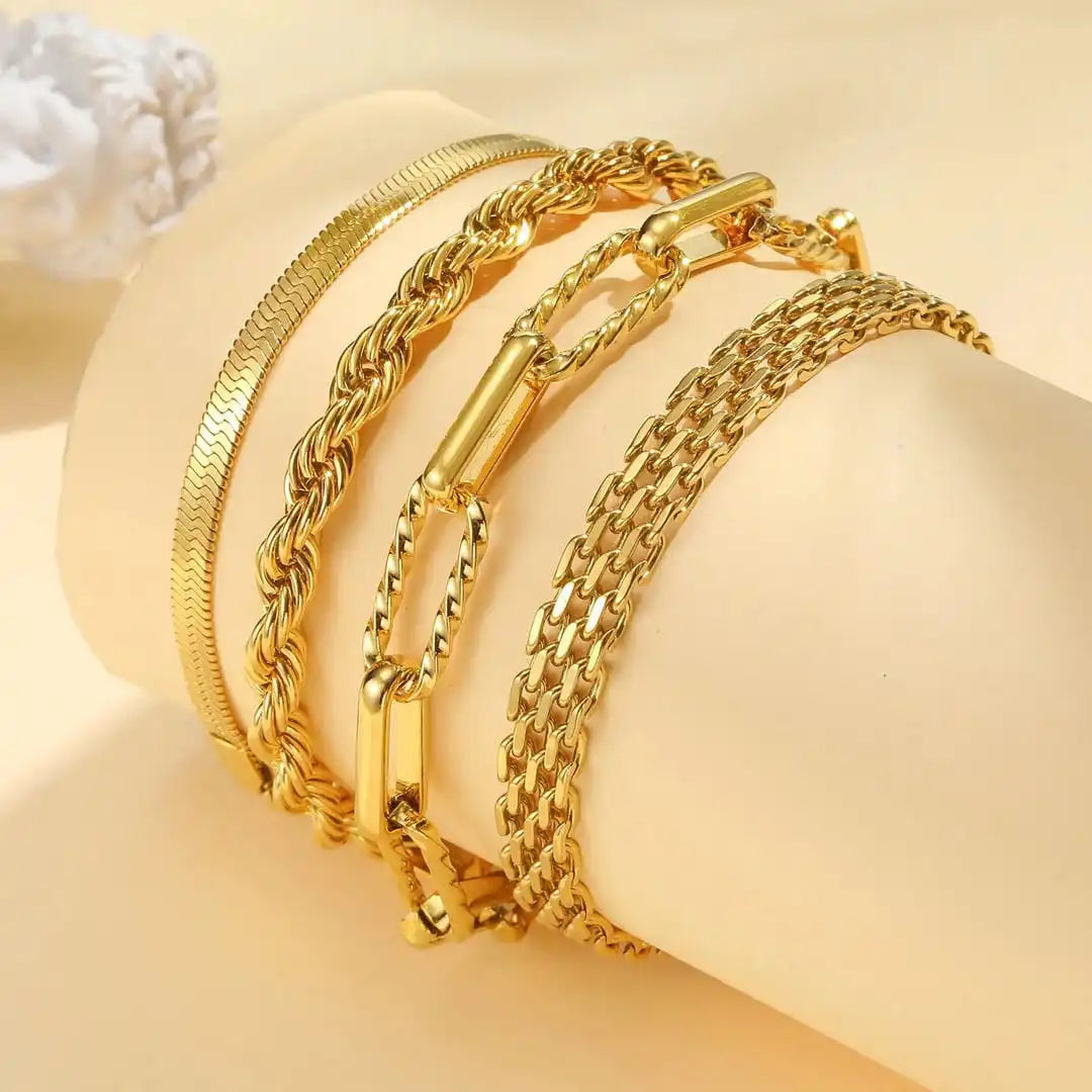 Stackable Golden Beaded Bracelet Set