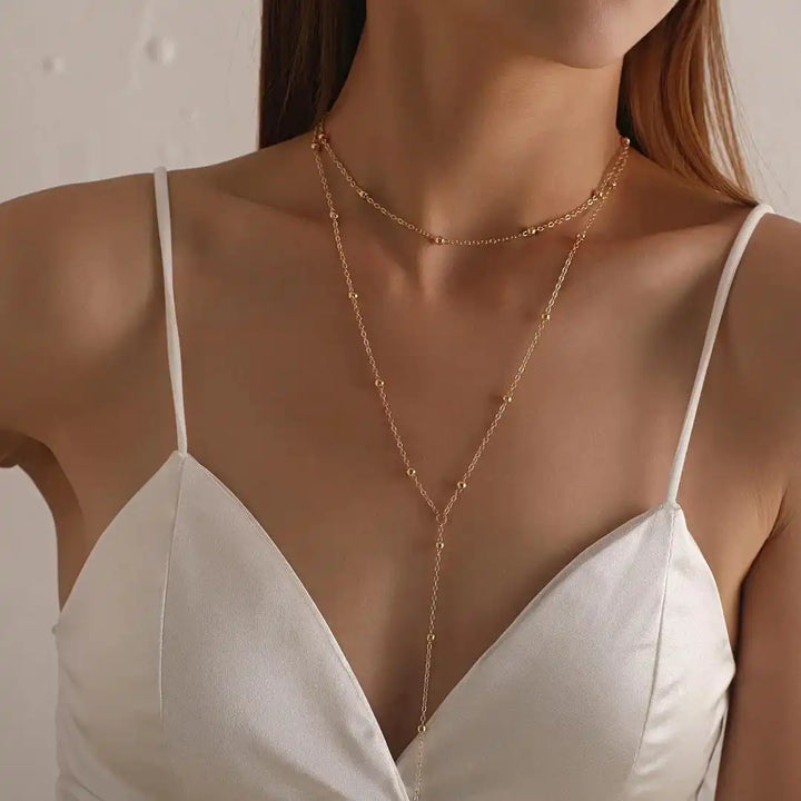 Golden Double-Layered Long Tassel Beaded Necklace