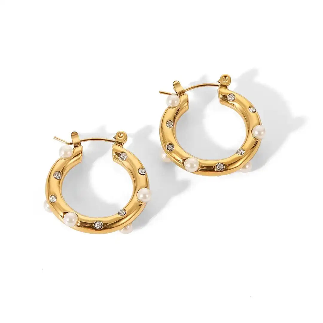 Shimmering Round Gold Zircon Hoop Earrings