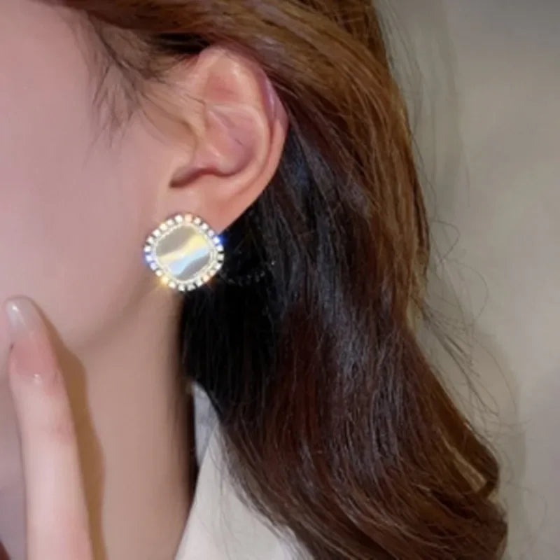 Chic Square Opal and Zirconia Stud Earrings