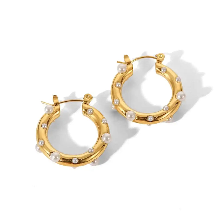 Shimmering Round Gold Zircon Hoop Earrings