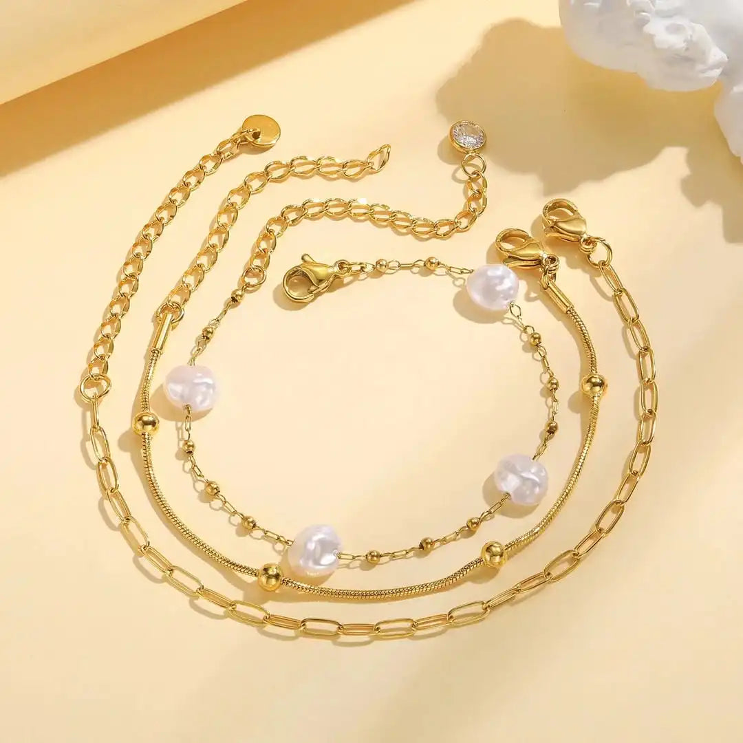 Stackable Golden Beaded Bracelet Set