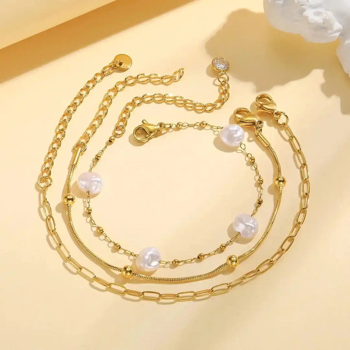 Stackable Golden Beaded Bracelet Set