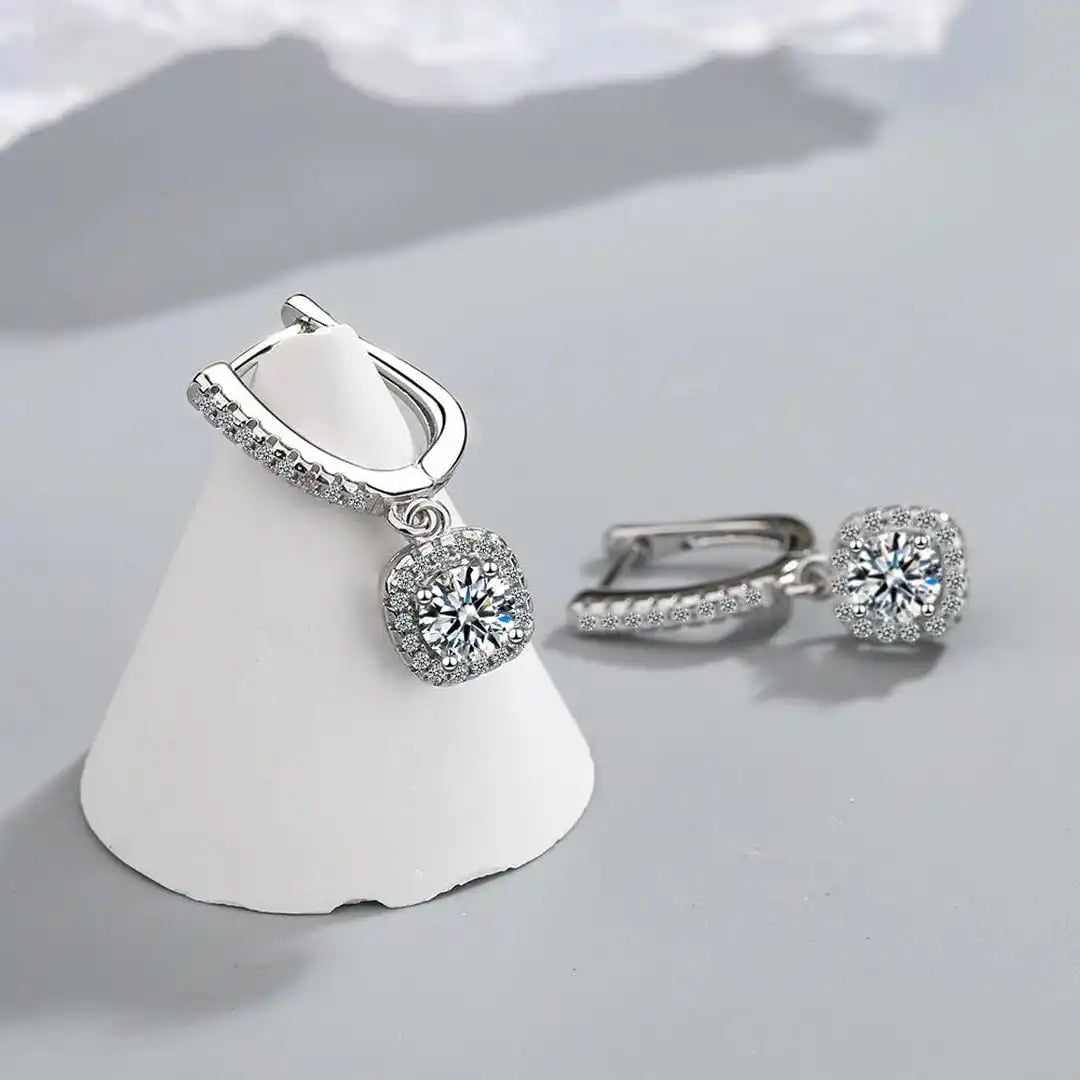 Classic White Gold Earrings with Stone