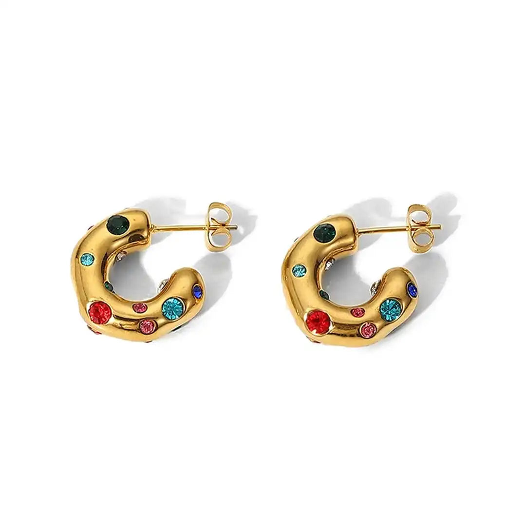 Shimmering Round Gold Zircon Hoop Earrings