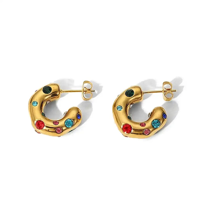 Shimmering Round Gold Zircon Hoop Earrings