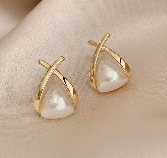 Vintage Pearl, Cross and Triangle Earrings