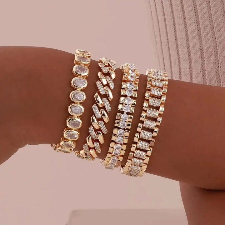 Adjustable Golden Solid Zirconia Bracelet Set