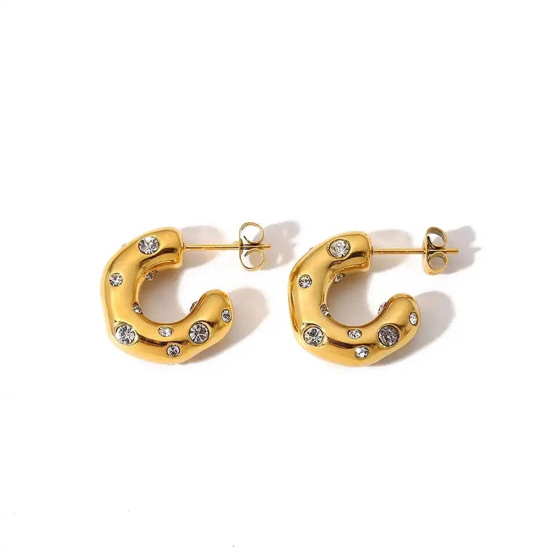 Shimmering Round Gold Zircon Hoop Earrings
